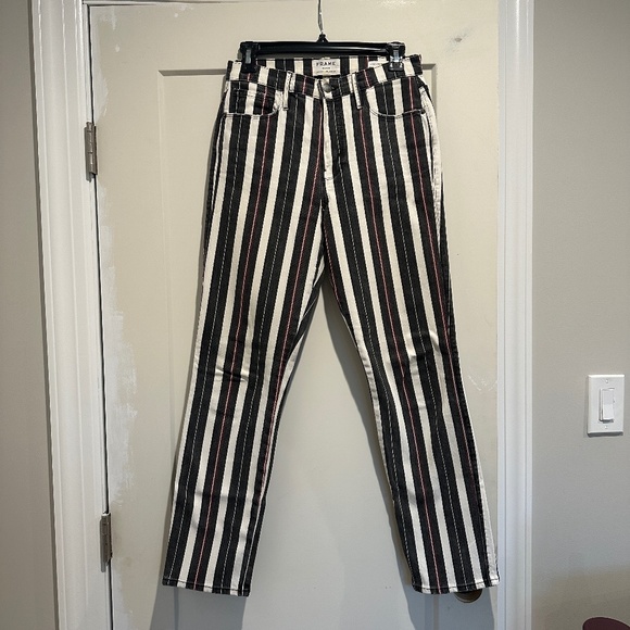 FRAME Denim Le Sylvie Slender Straight High Rise Band Stripe Jeans - Picture 2 of 5